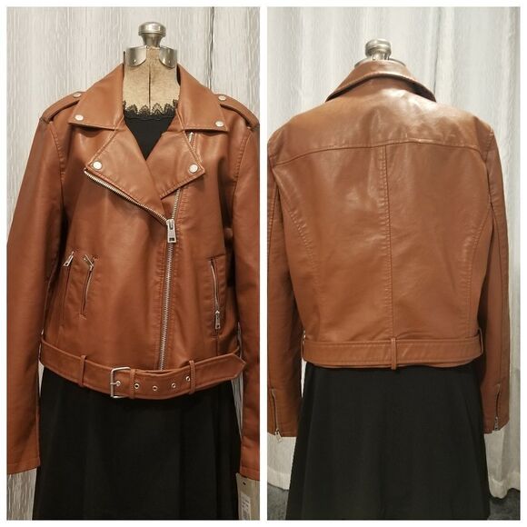 Levi’s Faux Moto Leather Jacket new with tags from Nordstrom XL Camel brown - Picture 13 of 13